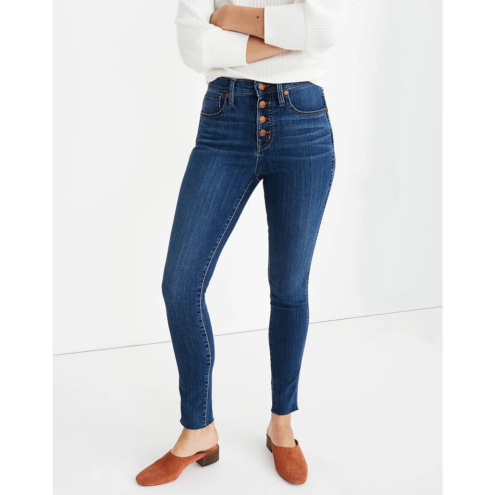 Madewell 10" High Rise Skinny Jeans Dark Wash Brinville Button Front Size 25